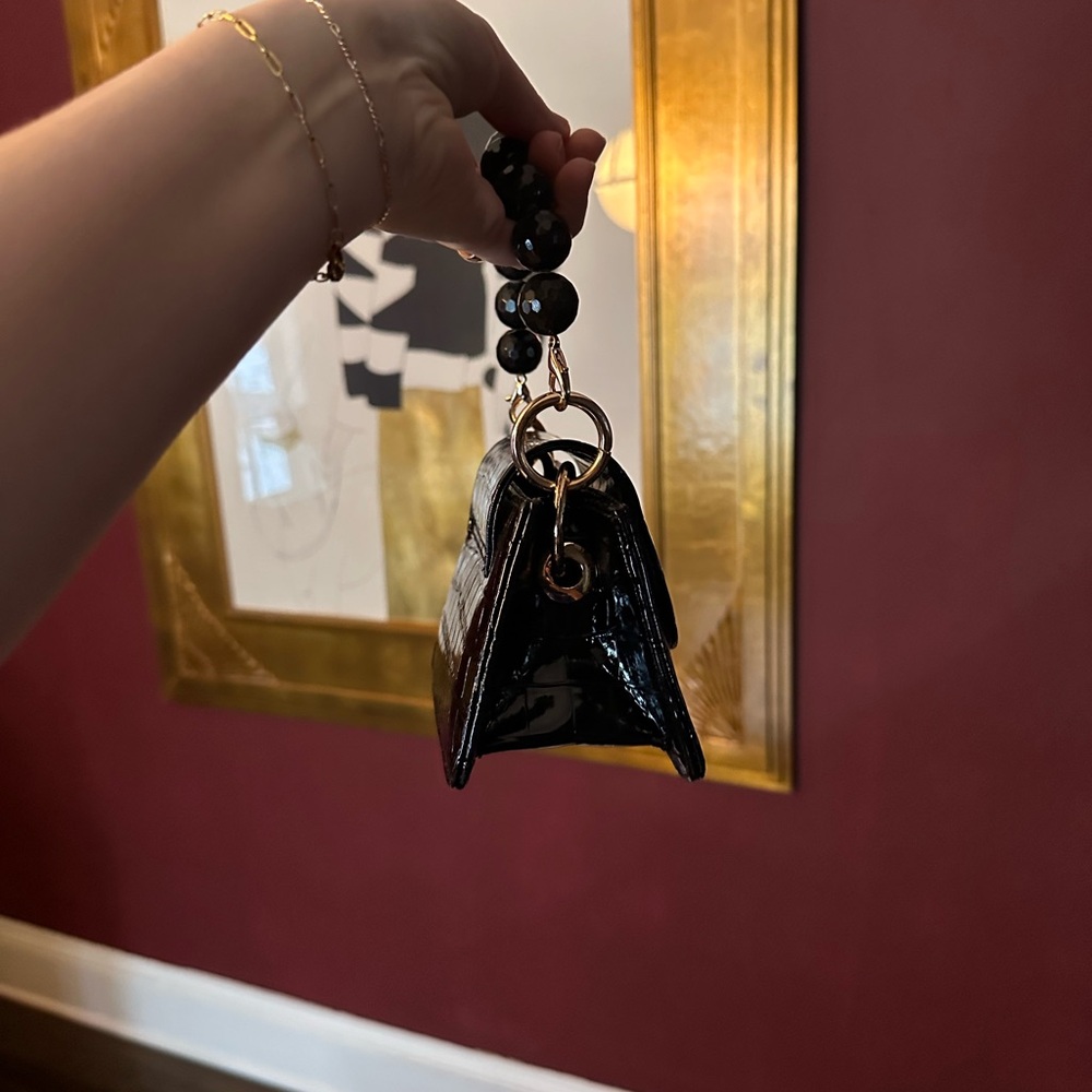 Aliel Horra Black Croc-Embossed Beaded Mini Bag - Picture 5 of 7
